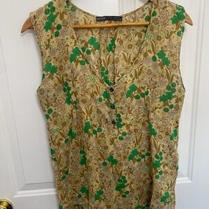 Women’s ekyog sleeveless brown floral shirt with buttons size medium summer